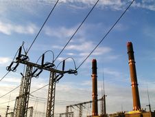 Electric Pylon And Chimney Stock Photography Electric Pylon And Chimney Stock Photography
