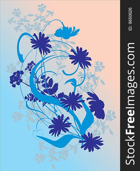 Illustration with blue flower silhouettes. Illustration with blue flower silhouettes