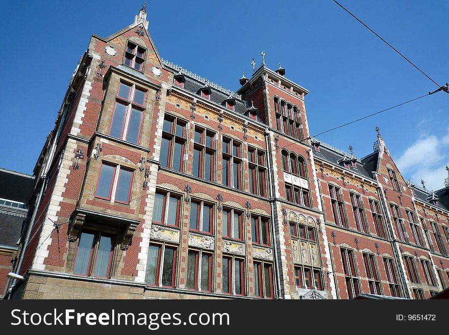 Exterior Wide-Angle View of the Amsterdam Central Train Station