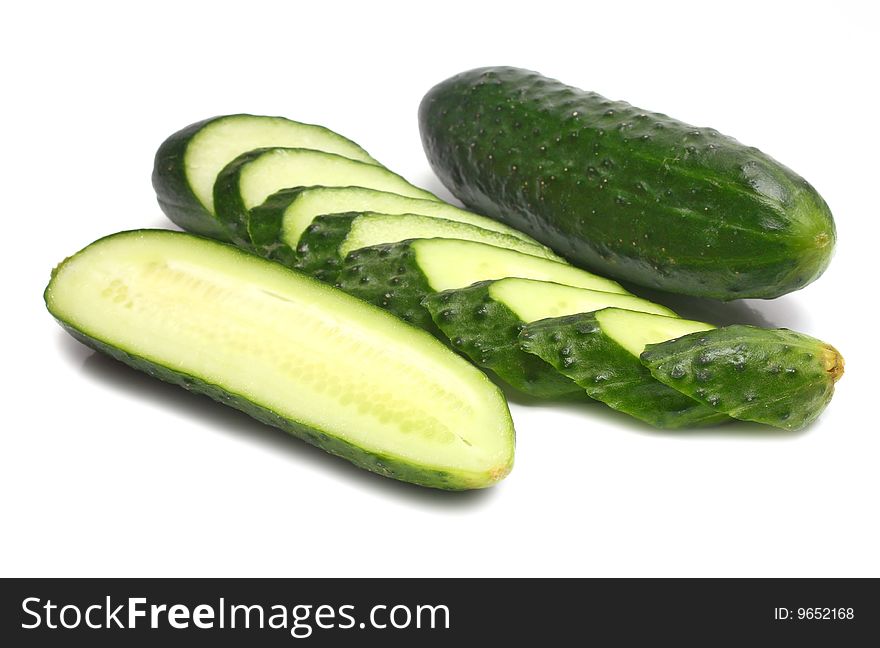 Green cucumbers isolated on white background
