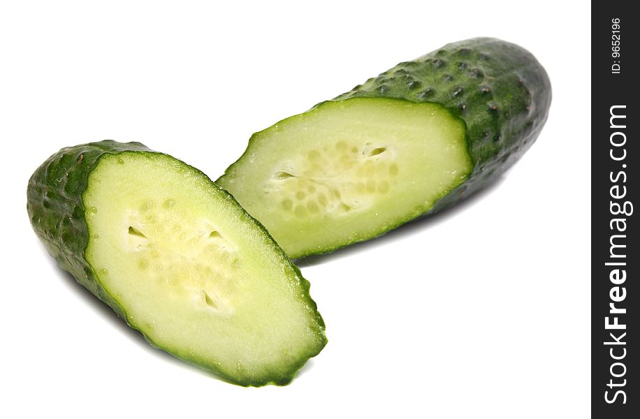 Cut green cucumber isolated on white background. Cut green cucumber isolated on white background