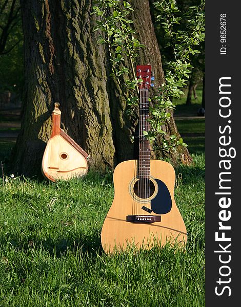 Beautifull bandura with guitar old and new. Beautifull bandura with guitar old and new