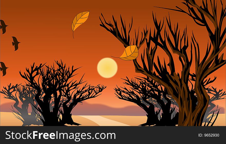 The trees under the Sunset -illustrator.