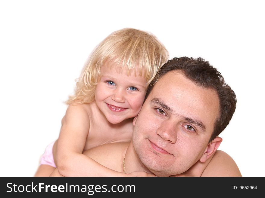 Portrait of father and daughter on a white background