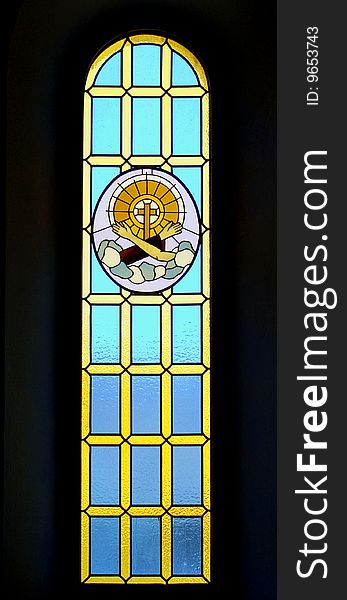 Glass mosaic church window with backlight