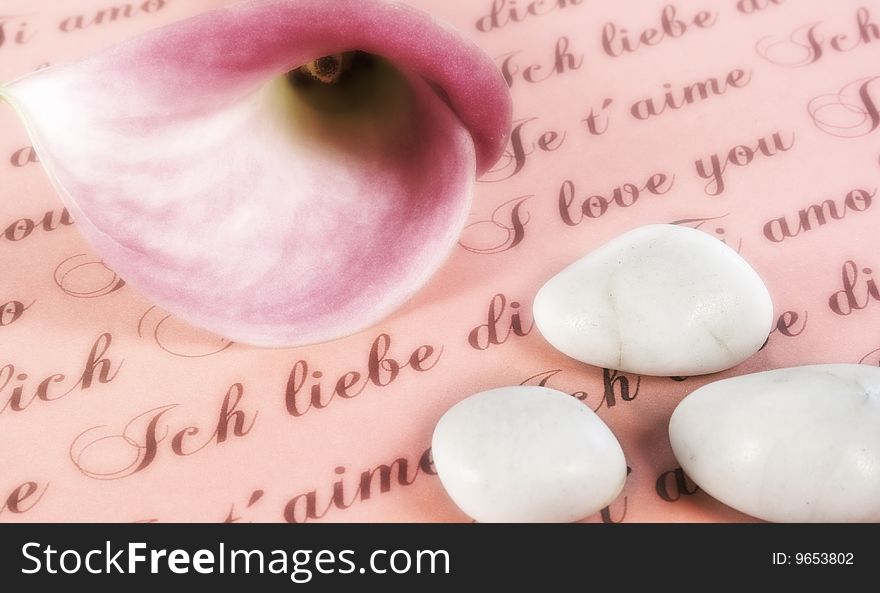 Love letter with calla flower and three  little stones