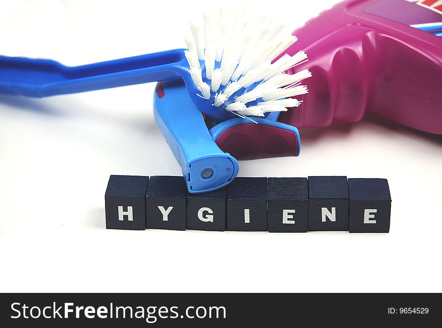 Some articles used for cleaning over the word hygiene