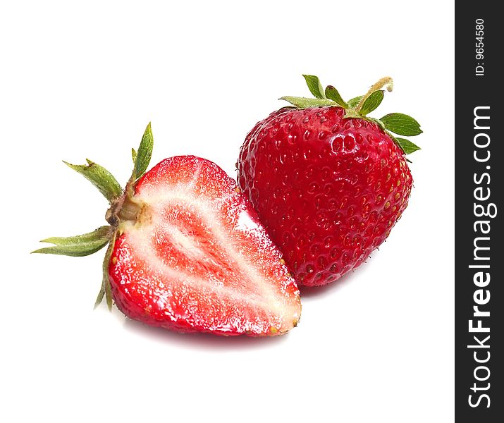 Strawberry slice isolated on white background