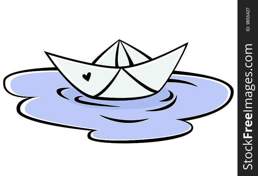 Paper ship a steamship on a drop of blue water in a vector