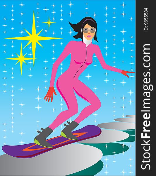 Abstract young woman on the snowboard. Abstract young woman on the snowboard