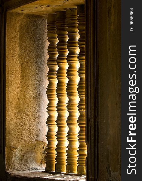 A window with pillars in the temple Anchor Wat. A window with pillars in the temple Anchor Wat