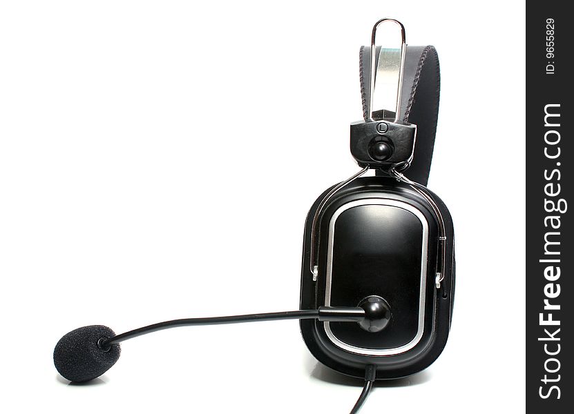 Black phone headset isolated on white background