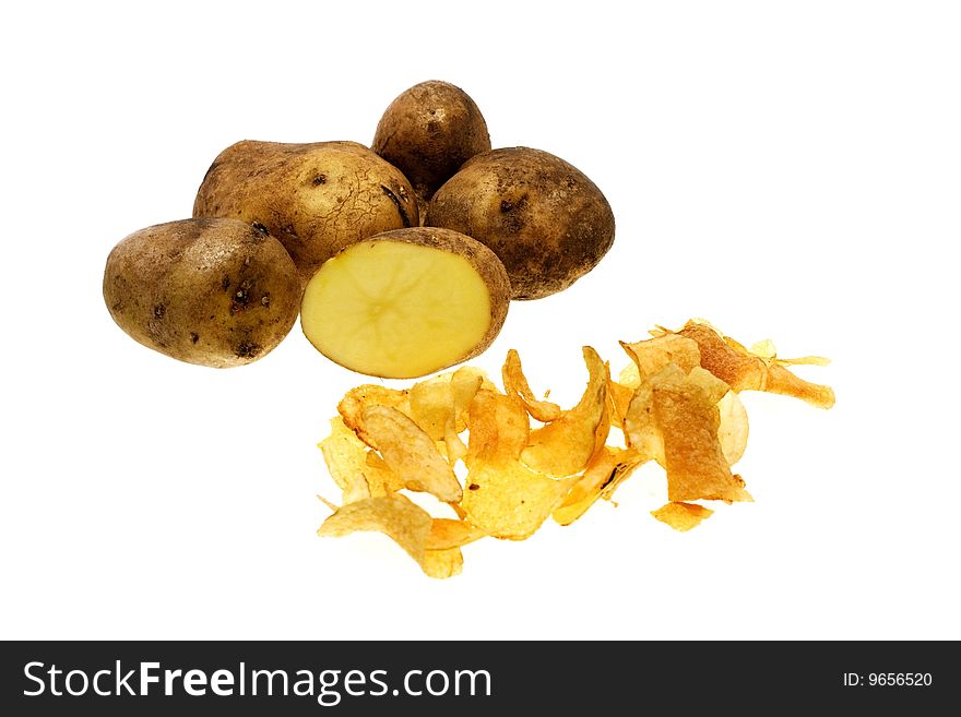 Tubers raw potatoes on a white background. Tubers raw potatoes on a white background