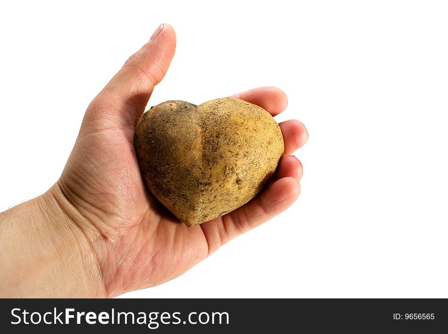 Potatoes in the form of heart on a white background. Potatoes in the form of heart on a white background
