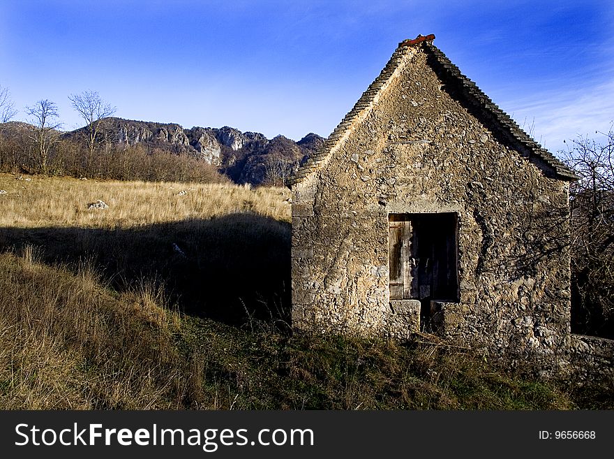 Typical houses, walls, doors in Valle Taleggio, Italy