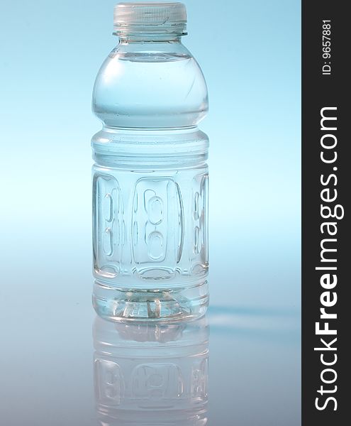 Water bottle with a blue back ground