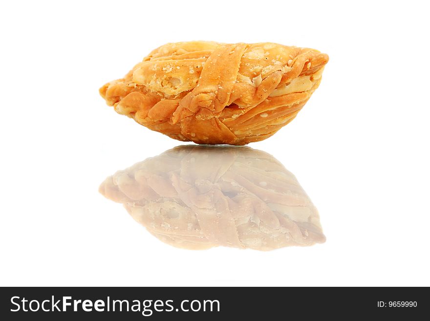 A curry puff isolated on white background.