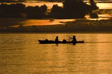 Fishermen At Dusk Silhouette Royalty Free Stock Photos