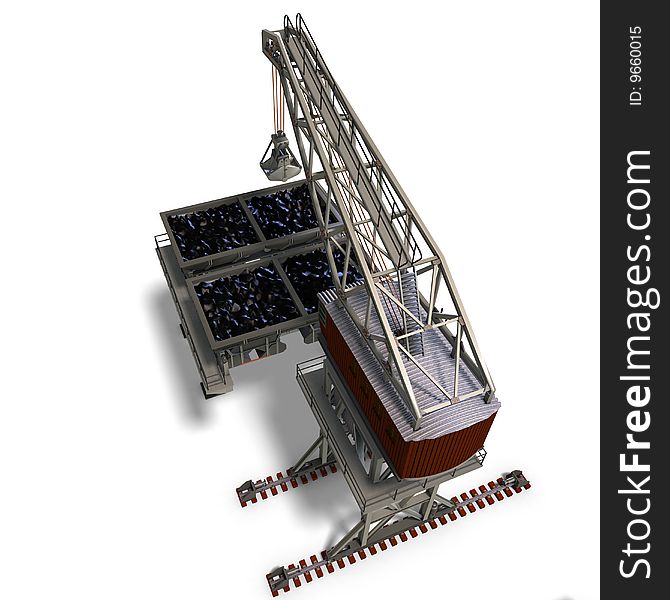 Rendering of an industry crane with Clipping Path and shadow over white