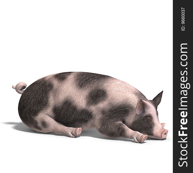 Rendering of a pig with shadow and clipping path over white. Rendering of a pig with shadow and clipping path over white