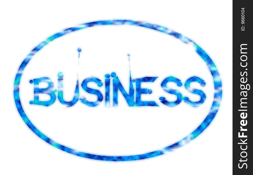 Text business on blue circle with bright effects. Abstract illustration