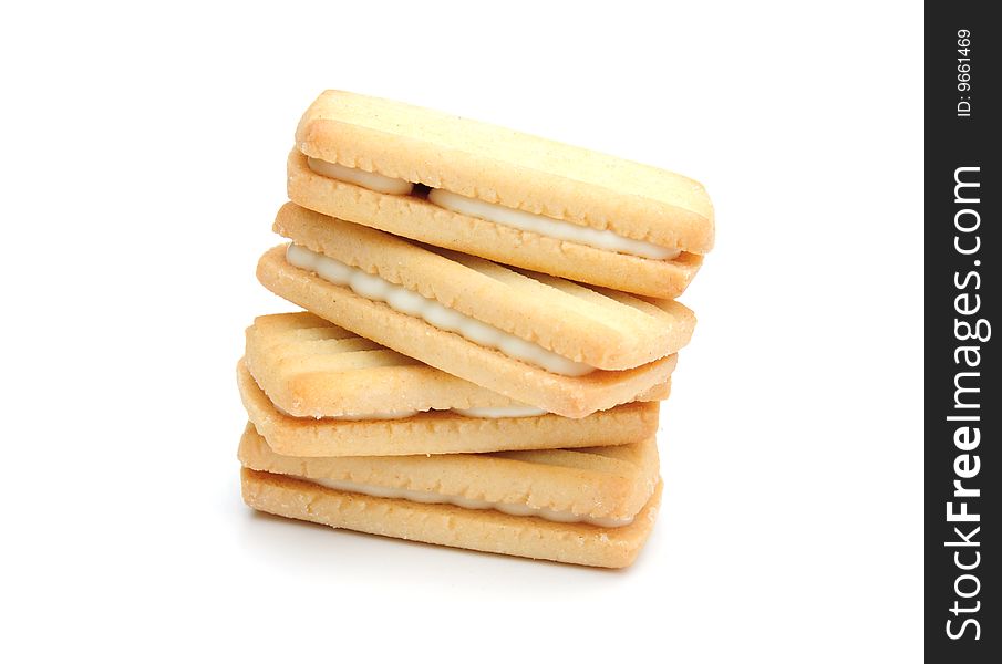 Shot of a pile of cream biscuits