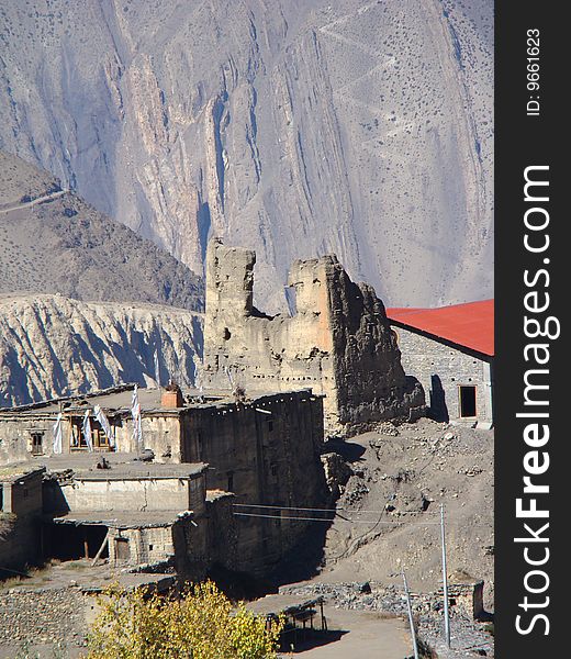 Ancient Ruin Fort In Muktinat Region Of Nepal