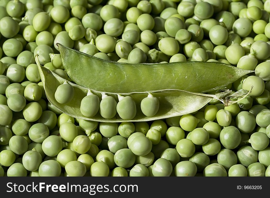 Photo of many fresh green peas. Photo of many fresh green peas