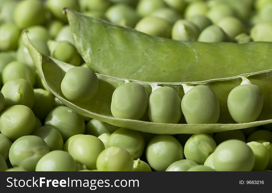Close up of fresh peas and pod. Close up of fresh peas and pod