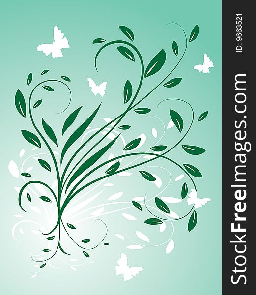 Circling the leaves and butterflies. Vector illustration