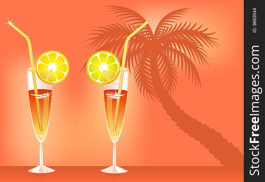 Tropical Martini Glass - Isolated on Orange Background