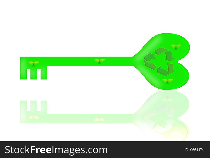 Green key,isolated on white background. Green key,isolated on white background