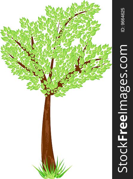 Beauty tree with green leaves and grass. Spring, ecology, enviroment protection symbol