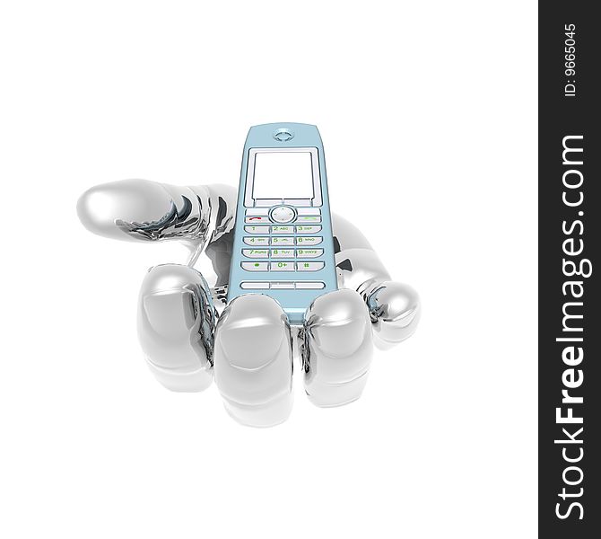 Mobile phone on the hand isolated on a white