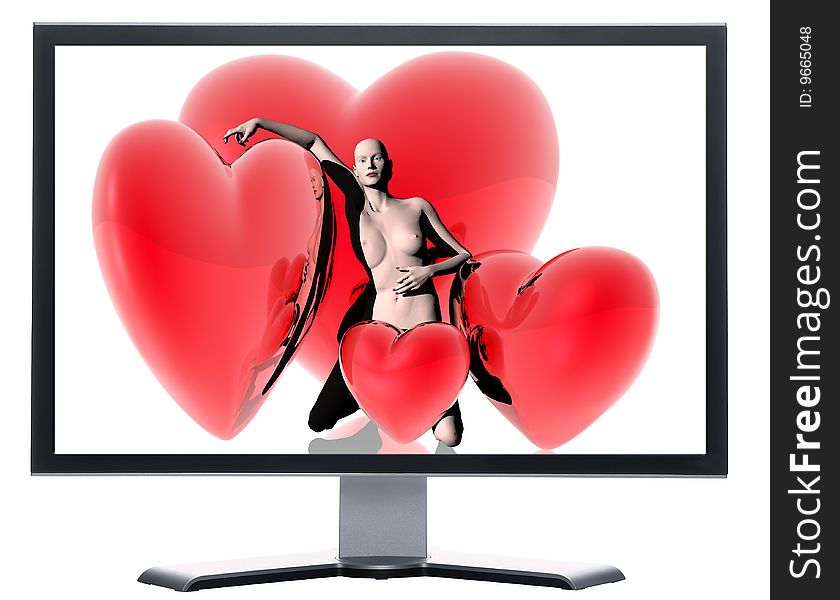 Monitor With 3d Virtual Girl