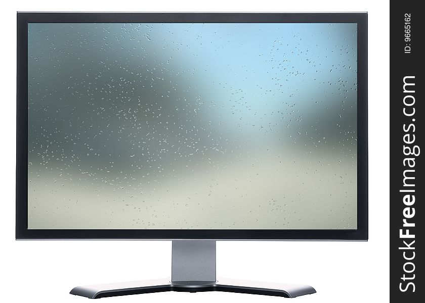 Monitor with bright metal textured screen isolated on white. Monitor with bright metal textured screen isolated on white