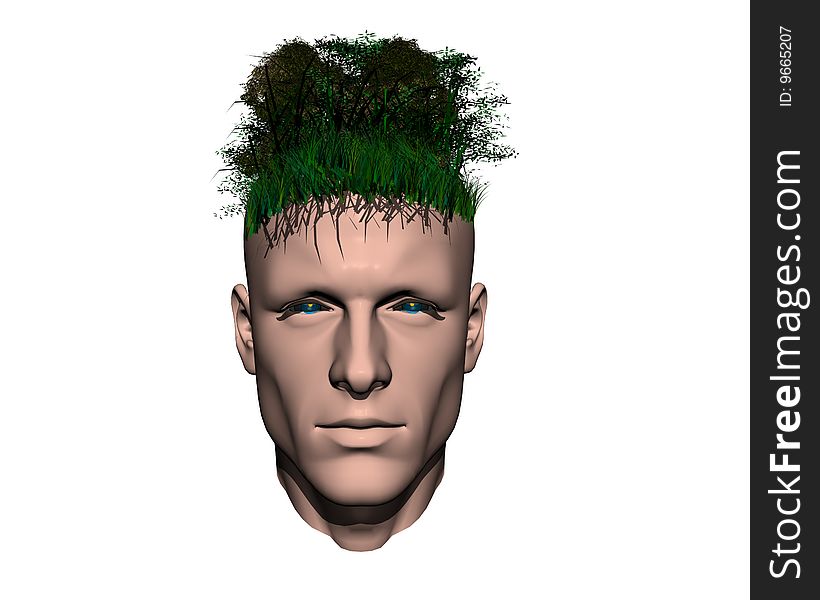 3D Men Head With Leaf And Tree