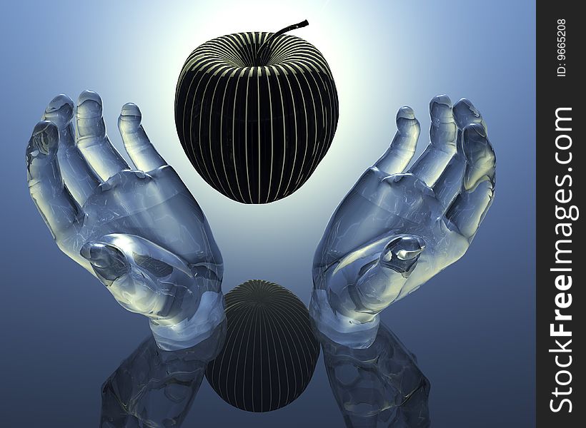 3d apple in glass hands