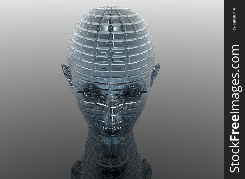 Glass cyber girl portrait on gray