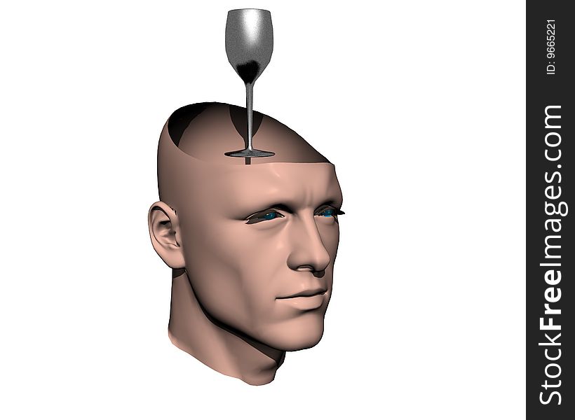 3D men cracked head with glass