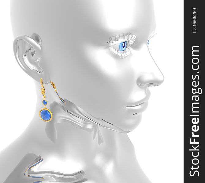 Silver cyber girl portrait isolated on a white