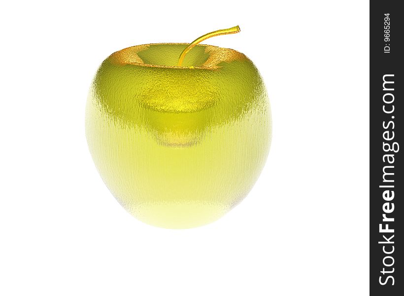 3D bright golden apple on isolated white background