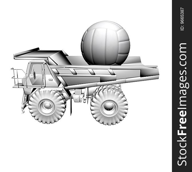 Truck and sport ball isolated on a white