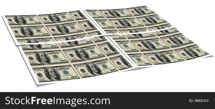 Paper with us dollar notes isolated on a white