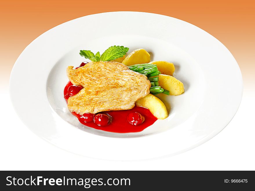 Chicken fillet with cherry sauce