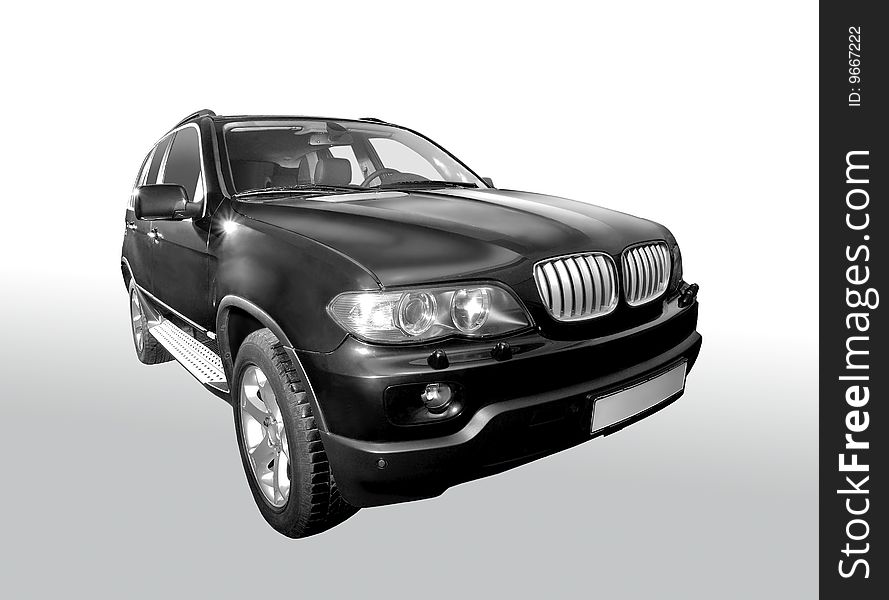 The black car. The image contain clipping path