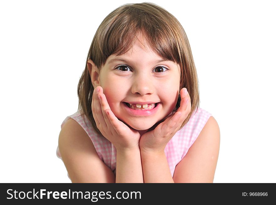 Smiling little girl isolated over white background. Smiling little girl isolated over white background