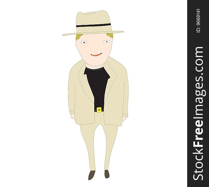 This young man in a Panama hat and silk suit, likes the way he looks, but knows better that to think it matters. Fully scalable vector illustration. This young man in a Panama hat and silk suit, likes the way he looks, but knows better that to think it matters. Fully scalable vector illustration.