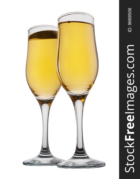 Wineglass and alcohol on the white background