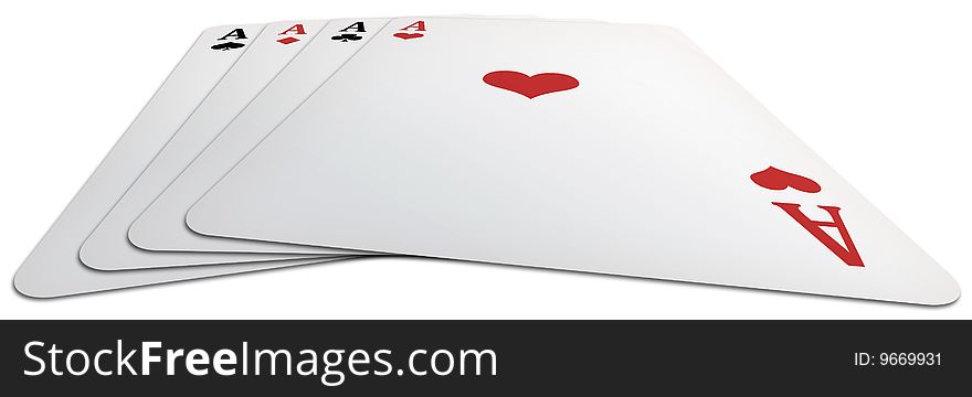 Panoramic illustration from below of a poker of aces, isolated on white background. Panoramic illustration from below of a poker of aces, isolated on white background.